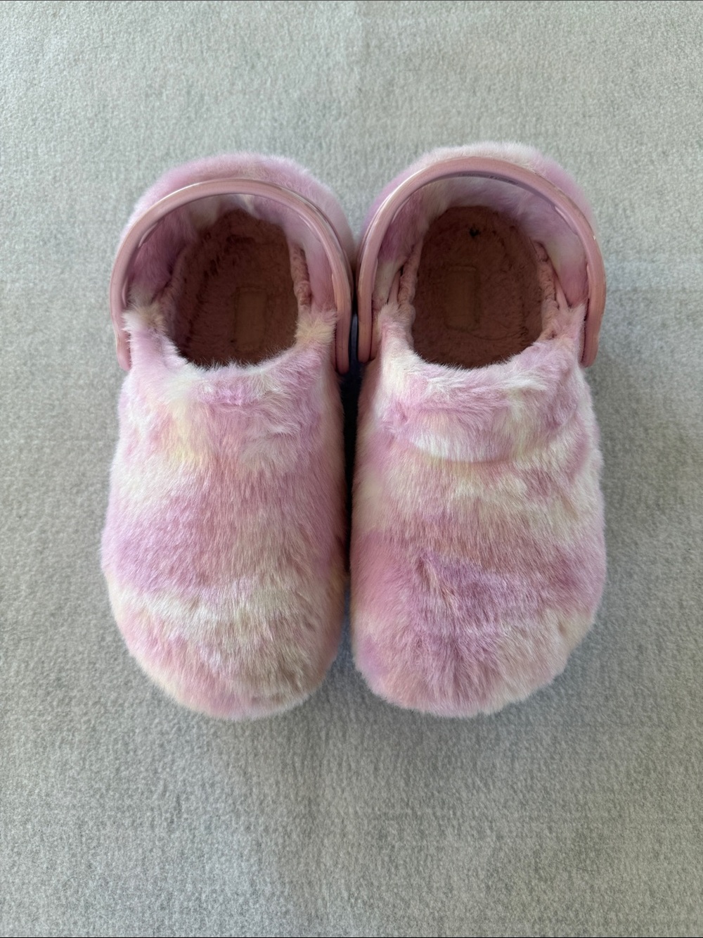 CROCS Plush Faux-Fur Tie-Dye Pink Cream Clogs